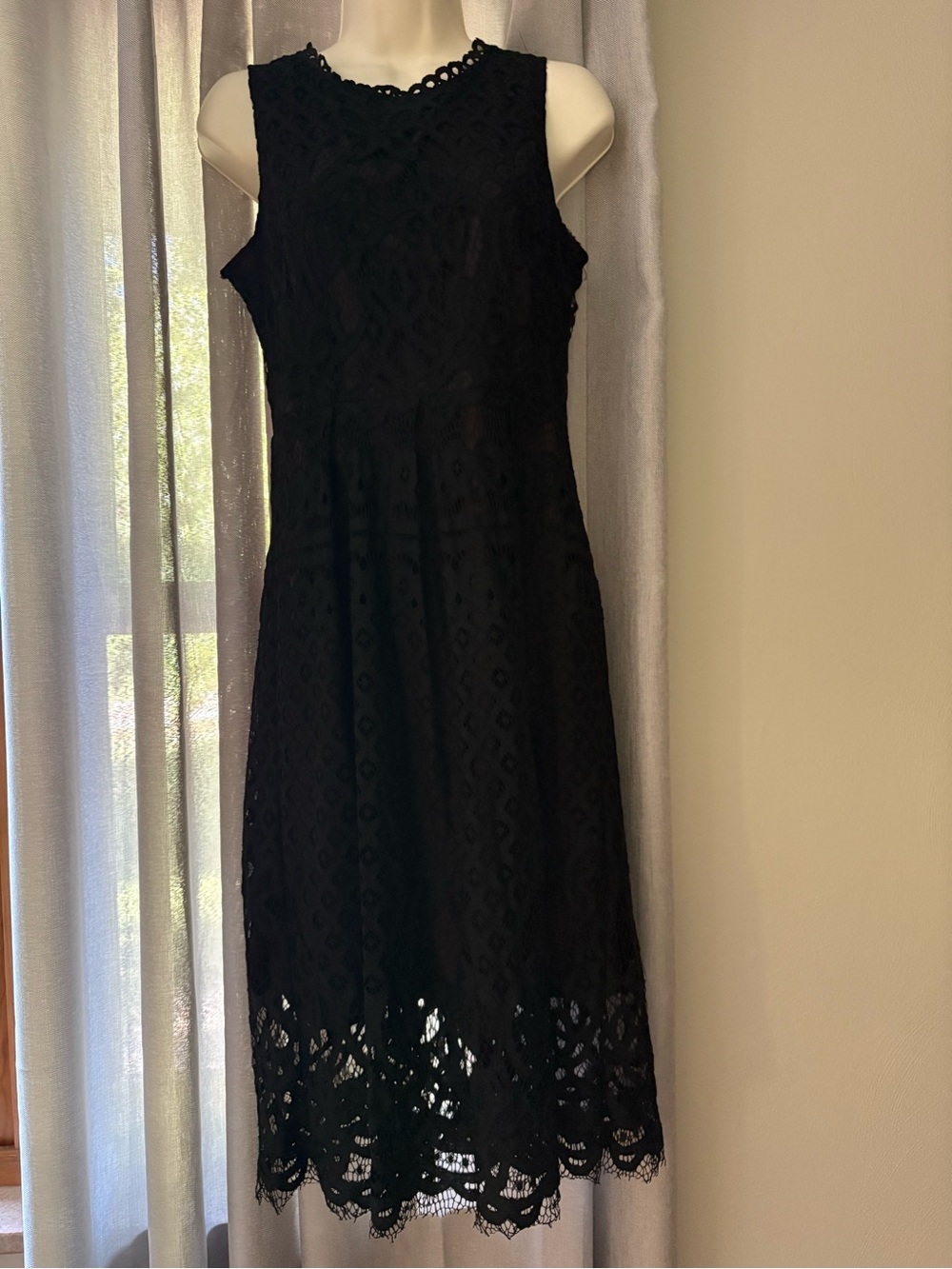 Black Lace Cocktail Dress by VEIISAR Medium Sleeveless Midi Elegant Fit & Flare
